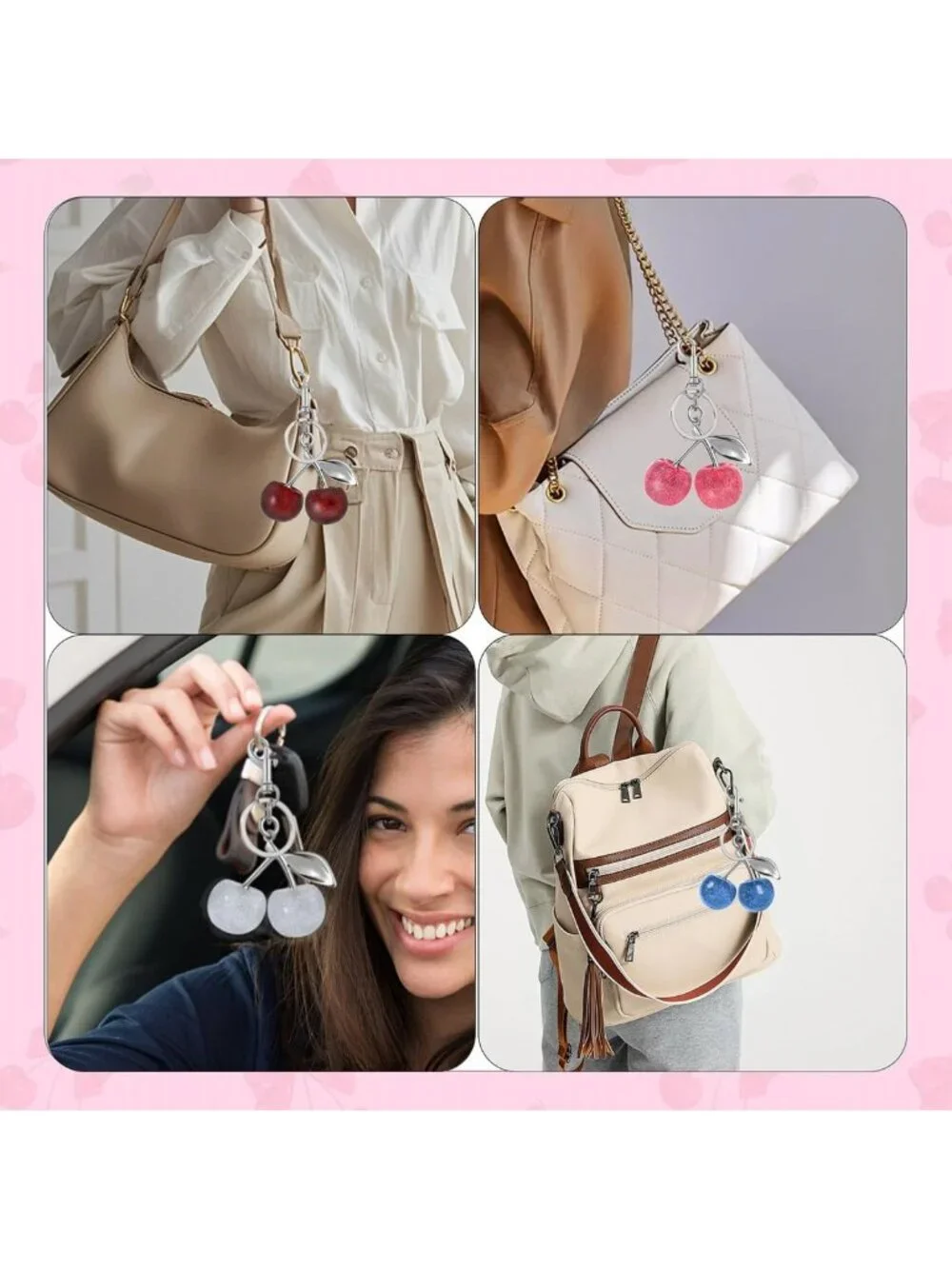 Charming Glitter Cherry Keychain Set - Bling Gold & Silver Handbag Accessories